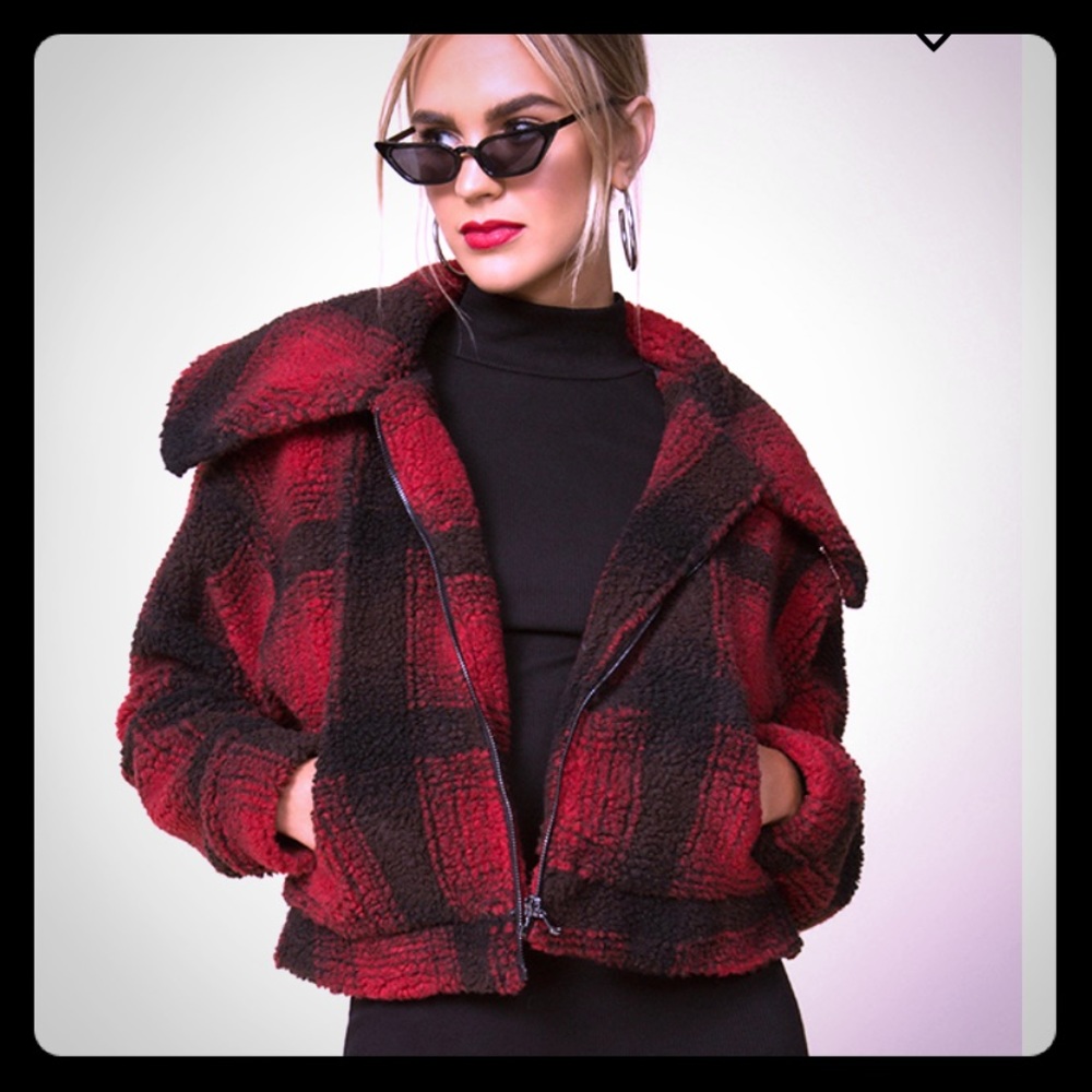 Superdown Candy Zip Fleece Jacket - Red Plaid